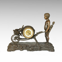 Relógio Estátua Handcart Cupid Bell Bronze Escultura Tpc-028